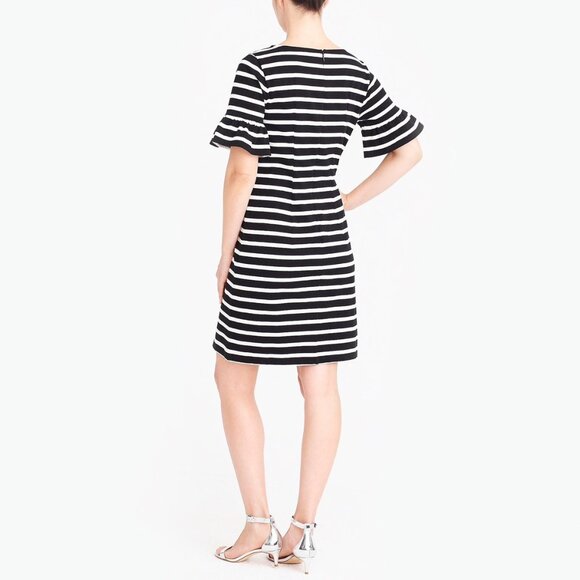 "NWT" J.Crew Ruffle-Sleeve White & Navy Striped Dress - Women's Size XXS - Picture 2 of 11